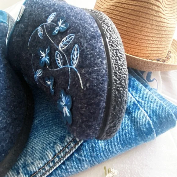 Fly Flot Italian Comfort floral embroidered slip on wool mules - Picture 3 of 14